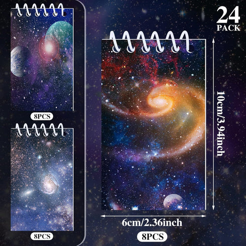 Tinlade 24 Pieces Outer Space Galaxy Mini Notepads Small Spiral Notepads Solar System Mini Notepad Memo Stationery Planets Notebook Classroom Reward Supply for School Office Planet Theme Party Favor