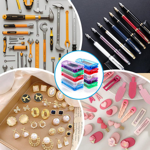 Caeuiciw 10 Packs Plastic Pencil Box Stackable Pencil Case Bulk Crayon Box with Snap Tight Lid Plastic Brush Painting