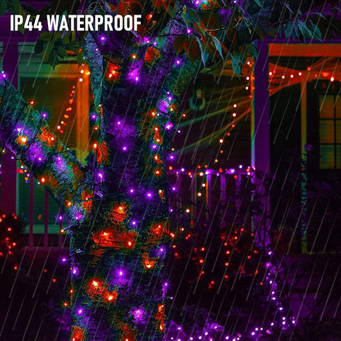 Dazzle Bright Purple and Orange Halloween Lights, 2 Pack Total 100LED 32FT Waterproof Mini String Lights for Decorations