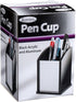 Kantek Black Acrylic and Silver Aluminum Pen Cup, 3" x 3" x 4.25", Heavy Duty Pencil Holder