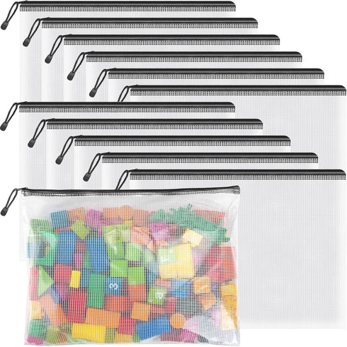 Umriox Mesh Zipper Pouch, 14.9x11.0 in (Black, 12 Packs), Extra Large Waterproof Zipper Bags for Office Supplies,