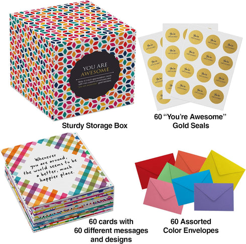60 3.5x3.5. Dessie Inspirational Cards With Envelopes You Are Awesome Seals for Appreciation, Encouragement,Gratitude