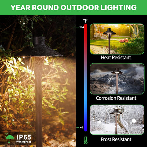 Landscape Path Lights, Selectable 3000K/4000K/5000K Pathway Lights, 12V Low Voltage Wired LED Outdoor Waterproof for