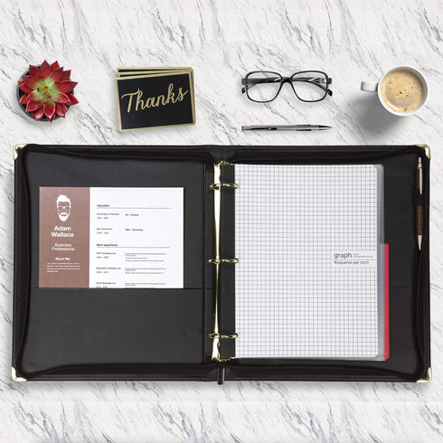 Samsill Classic Professional Binder, 3 Ring Binder with 1.5 Inch Brass Round Rings, Zipper Closure, Black