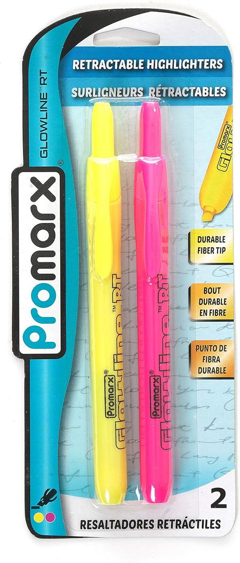 Promarx HS09-ALCB02-48 Glowline RT Retractable Highlighters Yellow and Pink 2 Count