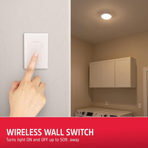 300 Closets, 58823-T1 Energizer LED Ceiling Light Fixture, Battery Operated, Wireless Wall Switch Remote, Lumens