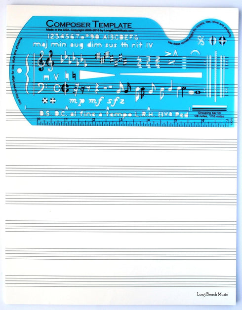 Song Writer's Composing Template Stencil for Music Notes & Symbols with Manuscript Staff Paper