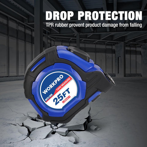 WORKPRO 25FT Auto-Lock Tape Measure, 1/8 Fractions, Easy Read, Double Stop Measurement Tape with Magnetic Hook