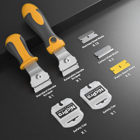 Nicpro 2 PCS Muti-Purpose Razor Blades Scraper Set With 20 Blades Industrial, Adjustable Handle, Cleaning Glass Window Wall Paint, Label Sticker Decal Removal by Nicpro