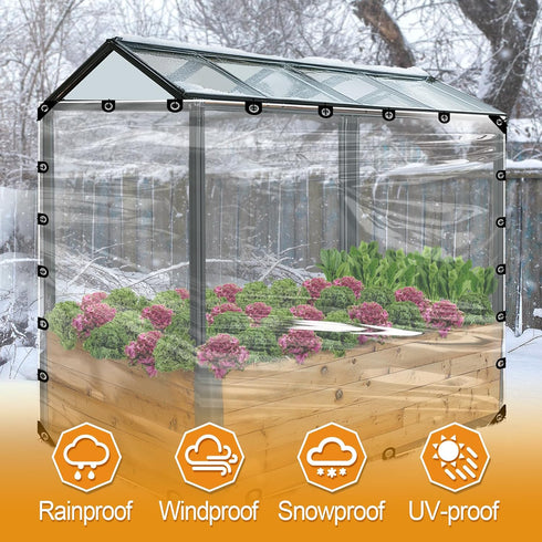 10x12ft 2pcs Grommets Anti-Tear Clear Tarp Waterproof - Windproof Poly Tarpaulin, Heavy Duty Transparent Enclosure