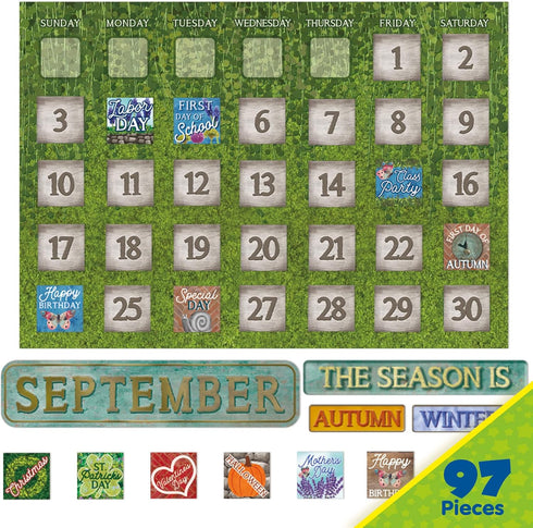 Eureka Curiosity Garden Classroom Calendar Bulletin Board Set for Teachers, 97 Pieces by Eureka