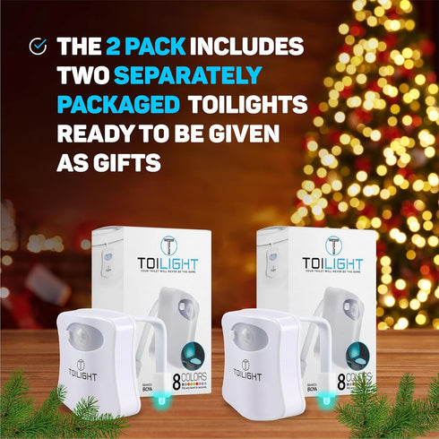 ToiLight 2 Pack. The Original Toilet Bowl Night Light. Fun & Useful Bathroom Motion Sensor Tech Gadget. Funny Novelty