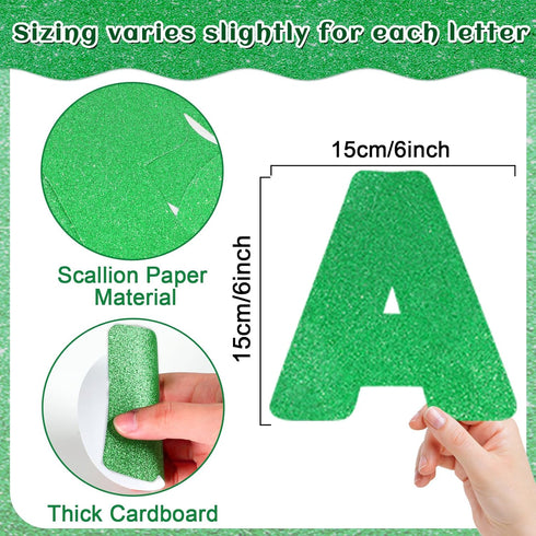 Qyeahkj 150 PCS Large 6" Font Letters and Punctuation Set, Glitter Green Classroom Alphabet Cutouts