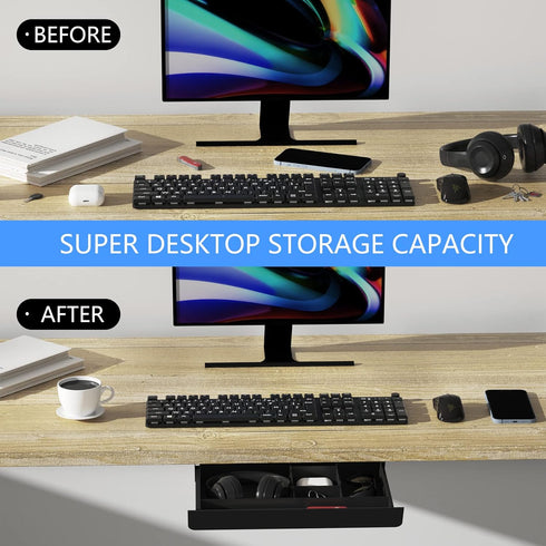 Under Desk Mounted Sliding Pull-out Drawer with Pencil Tray, 17'' x 13.5'' Large Storage Organizer for Workstation