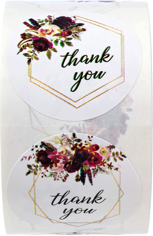 Fall Floral Frames Thank You Stickers, 500 Boho Thank You Stickers, 4 Alternating Designs, 1.5" Autumn Wedding Envelope
