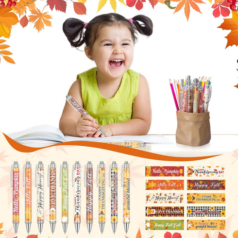 Zhanmai 30 Set Fall Party Gifts, Thanksgiving Day Ballpoint Pens, Autumn Sticky Notes, and Organza Bags