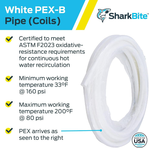 SharkBite 3/4 Inch x 25 Feet PEX-B Flexible Water Tubing, White for Plumbing