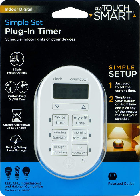 myTouchSmart Indoor Digital Timer, 1-Outlet Polarized Plug-In, 26892