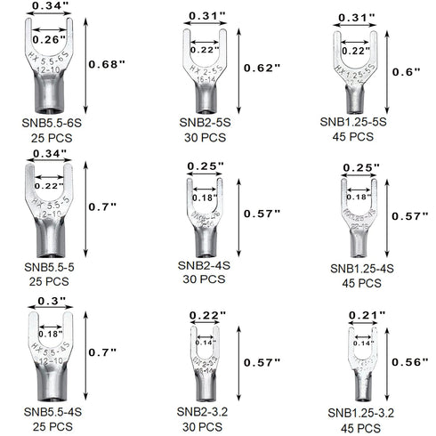 600 Pcs Non-Insulated Crimp Terminal, 22-10 AWG Tin-Plated Copper Ring Fork Terminals Electrical Wire Connector Kit