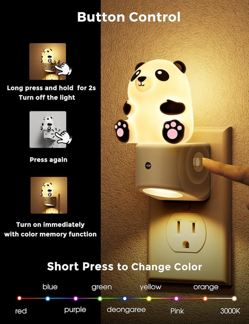 3D 3000K, 3 L LOHAS LED Night Light for Kids, Panda Night Light Plug in, Dusk to Dawn Nursery Night Lights, RGB+Soft