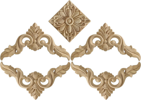 Nsrisml 5Pcs Wood Carved AppliquesOnlays Unpainted Wooden Corner Carving Decals for Mirrors,