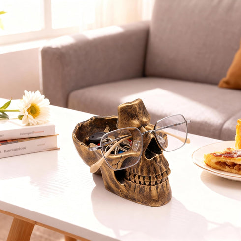 Buminee Glasses Holder for Nightstand, Creative Glasses Stand, Skull Glasses Holder, Skull Resin Sculpture for Home
