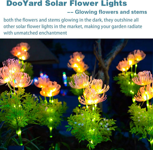 Solar Garden Lights - 2 Pack Solar Flowers Lights with Glowing Flowers & Stems for Outdoor Garden Decoration