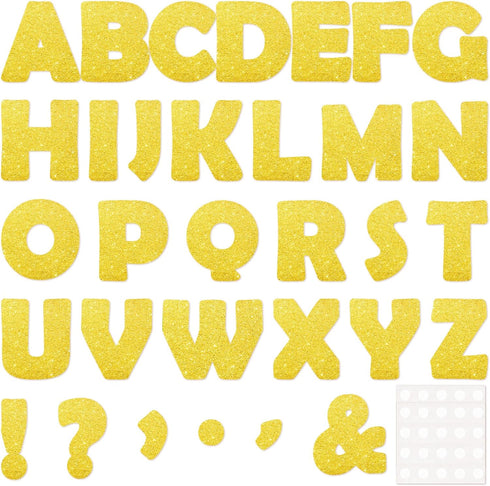 Qyeahkj 150 PCS Large 7" Font Letters and Punctuation Set, Glitter Gold Classroom Alphabet Cutout for Display