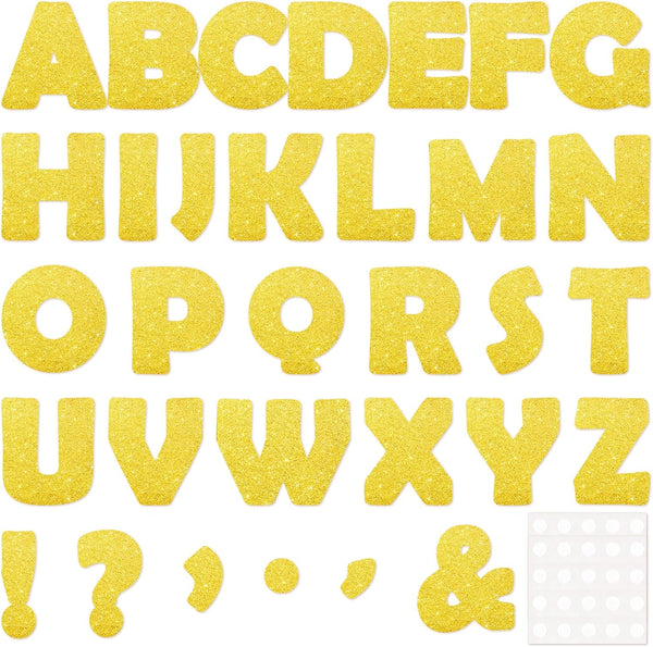 Qyeahkj 150 PCS Large 7" Font Letters and Punctuation Set, Glitter Gold Classroom Alphabet Cutout for Display
