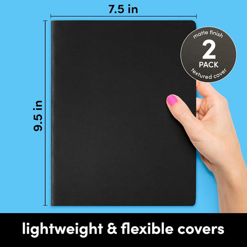 PAPERAGE Soft Cover Blank Journal Notebook, 2 Pack, (Black), 100 Pages, Large 7.5 inches x 9.5 inches, Ideal for Sketch Book, Note Taking & Travel Journal by PAPERAGE