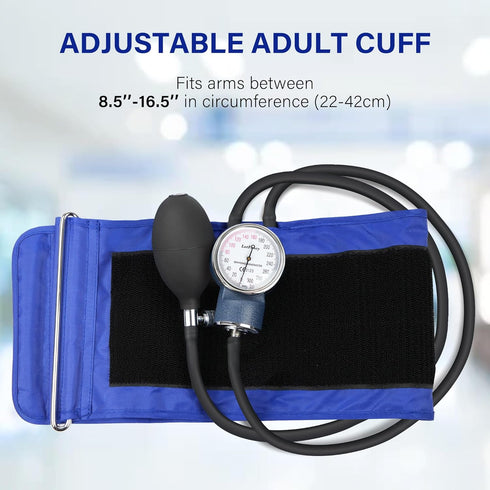 LotFancy Aneroid Sphygmomanometer, Professional Blood Pressure Cuff, Adult 8.5"-16.5", Calibrated BP Gauge, Blue
