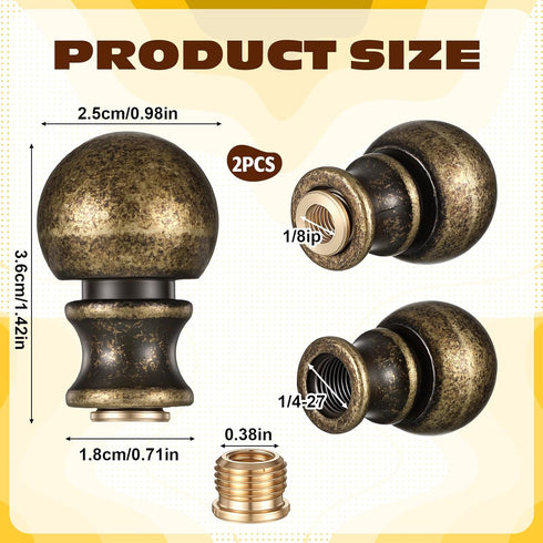 Tweruna 2 PCS Brass Lamp Finials Screw On, Antique Brass Lamp Toppers Screw On, Metal Lamp Knob Replacement Screw on