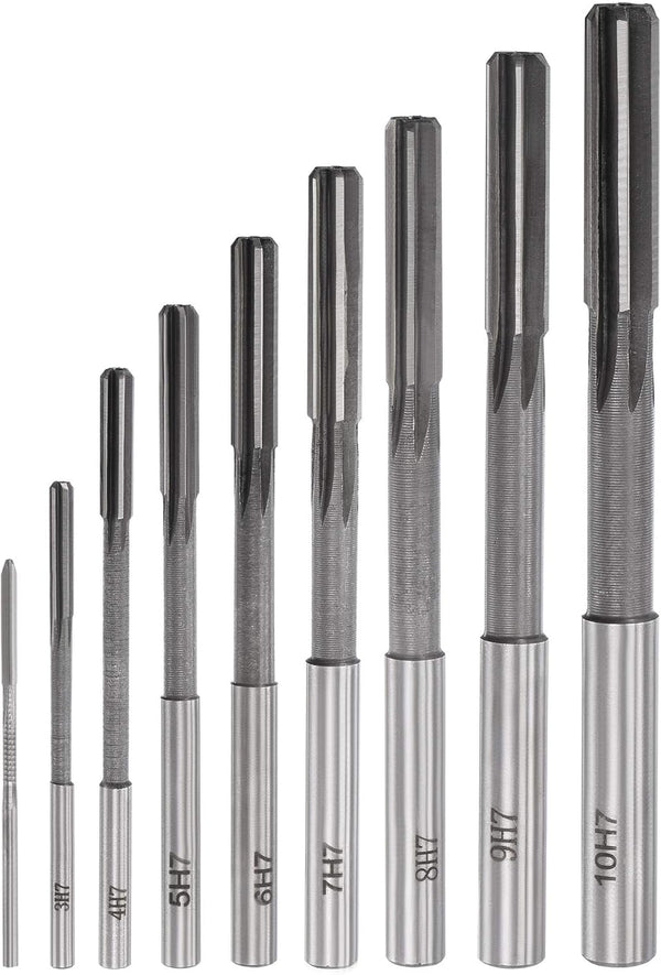 uxcell 9pcs Chucking Reamer Set, High Speed Steel H7 Tolerance, Straight Flute Milling Cutter for Lathe Machine