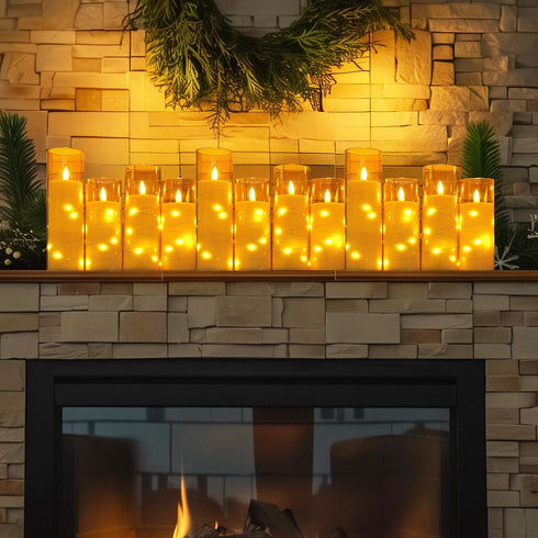 12Pcs Homemory Flameless Candles with Star String Fairy Lights, Flickering Battery Operated Candles, LED Fake Candles