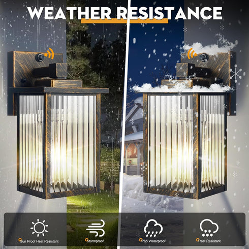 Outdoor Wall Light with Dusk to Dawn Sensor, Waterproof Exterior Light for House Porch and Garage, Black Brush Gold