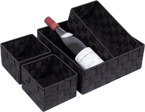 Posprica Woven Storage Baskets, Small Black Cube Bin Container, Tote Organizer Divider for Drawer, Closet, Shelf, Set