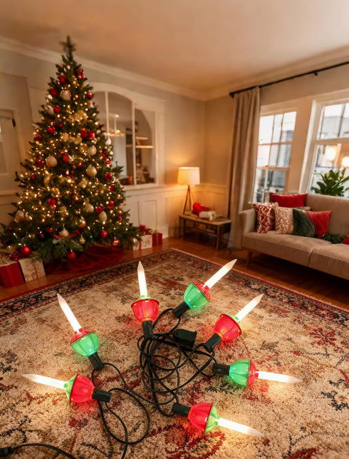 Hobbynors Set 7 7.5ft Vintage Christmas Bubble Lights - of Nostalgic Bubbling Lights on Green Wire, UL Certified Old