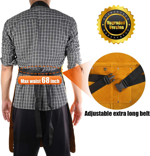 23x35 inches Leather Welding Apron, Flame & Spark Resistant Bib, Safety Smock, Protective Clothing Gear