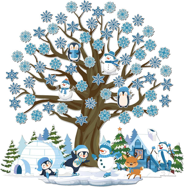 Glenmal 85 Pcs Winter Classroom Bulletin Board Decorations, Snowflake Snowman Cutouts with Glue Points for Christmas