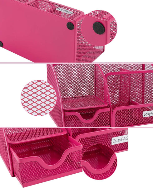 EasyPAG Mesh Desk Organizer, Multi-functional Caddy with 6 Compartments and 1 Drawer for Home, School