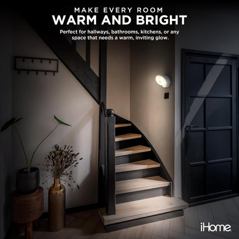 360 4000K iHome Rotating Motion Sensor Puck Light, Auto Mode & Always On Mode, Magnetic Detachable Base, Warm Glow