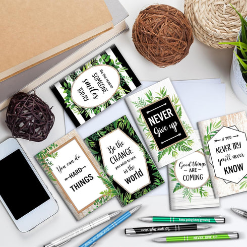 Geyee 24 Pcs Mini Motivational Pens, Inspirational Notepads, Bulk Appreciation Gifts, Funny Ballpoint Pen Set for