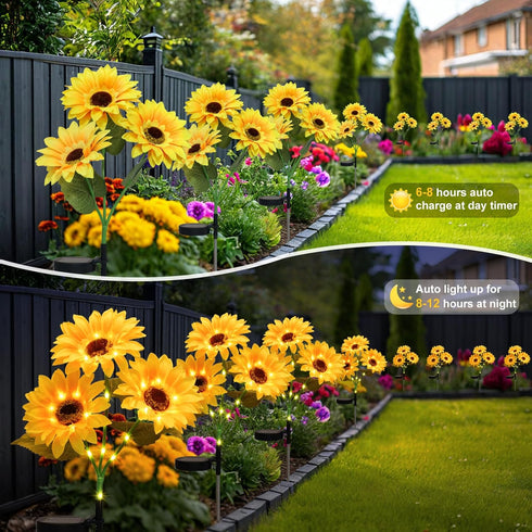 4 Pack echosari Solar Lights Outdoor Waterproof, Sunflower Solar Stake Lights Auto ON/Off Solar Garden Decorative