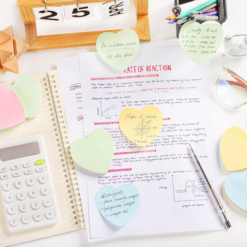 Sticky Notes 2.75 in x 2.75 in 600 Sheets Heart Shaped Memo - Self Stick Cute Mixed Colors for Office/Home