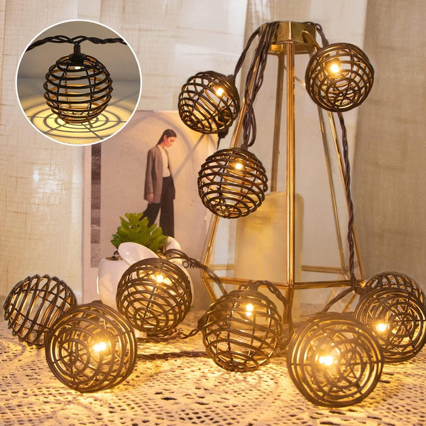 Vigdur Patio String Lights Outdoor, Brown Globe Lantern String Lights with 10