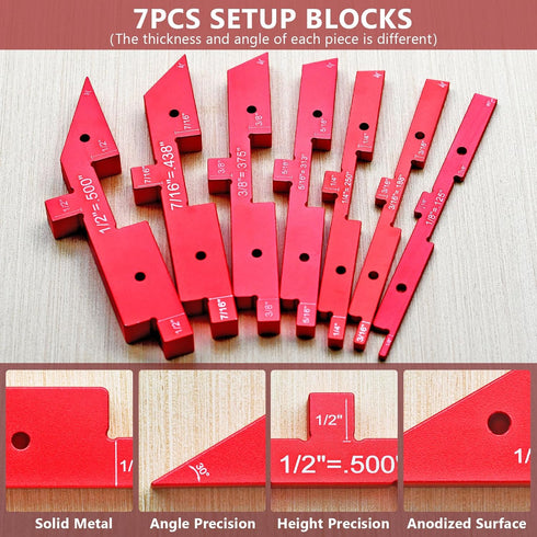 QYQRQF Set 7pcs Setup Set Router Table Up Bars, Aluminum Precision Blocks Height Gauge for Woodworking Router Table Saw