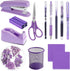 Gueevin 12 Pcs Purple Office Supplies, Purple Desk Accessories, Purple Stapler with Staples, Tape Dispenser, Pen