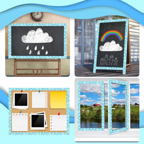 Blue Sky Clouds Bulletin Board Border Scalloped Classroom Borders for Bulletin Board Decor, Blue Board Trim (1 Pcs)