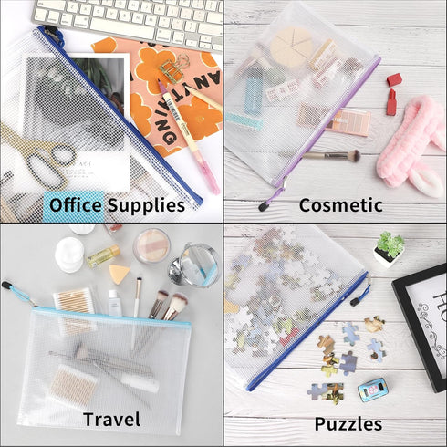EOOUT 36pcs Mesh Zipper Pouch Bags, A4 Size Board Game Storage Zipper Bags for Organizing, Plastic Zipper Pouch in 11