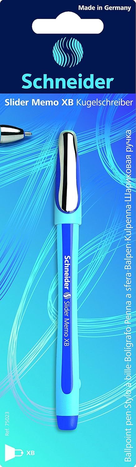 Schneider Slider Memo XB Ballpoint Pen, 1.4 mm Light Blue Barrel Blue Ink Blister Pack of 1 Pen (75023)